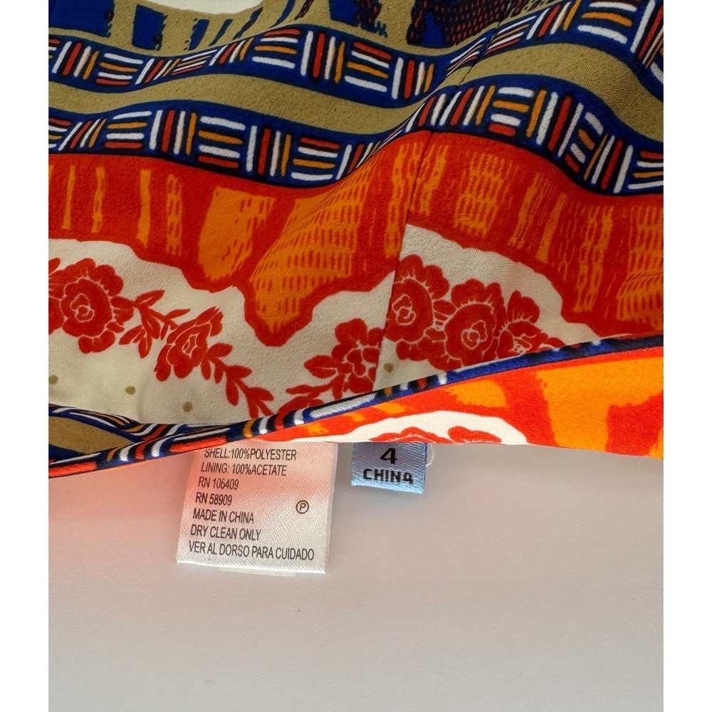 ANTONIO MELANI Geometric Floral Print Midi Skirt Women Size 4 Blue Orange Cream - Picture 8 of 8